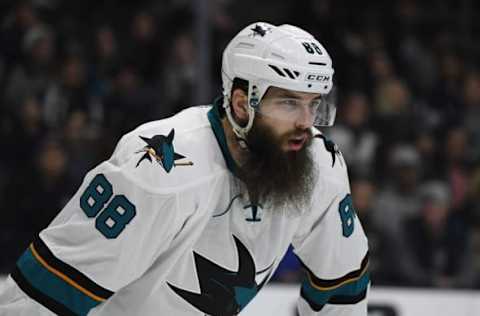 NHL Mid-Season Awards: San Jose Sharks defenseman Brent Burns (88) reacts during a NHL hockey match against the Los Angeles Kings at Staples Center. The Kings defeated the Sharks 3-2. Mandatory Credit: Kirby Lee-USA TODAY Sports