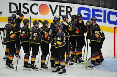 Vegas Golden Knights Celebrating a Win Mandatory Credit: Gary A. Vasquez-USA TODAY Sports