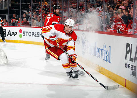 Matthew Tkachuk #19 of the Calgary Flames. (Photo by Bruce Bennett/Getty Images)