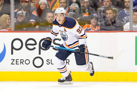 VANCOUVER, BC – DECEMBER 16: Edmonton Oilers Center Ryan Nugent-Hopkins (93) skates up ice during their NHL game against the Vancouver Canucks at Rogers Arena on December 16, 2018 in Vancouver, British Columbia, Canada. Vancouver won 4-2. (Photo by Derek Cain/Icon Sportswire via Getty Images)