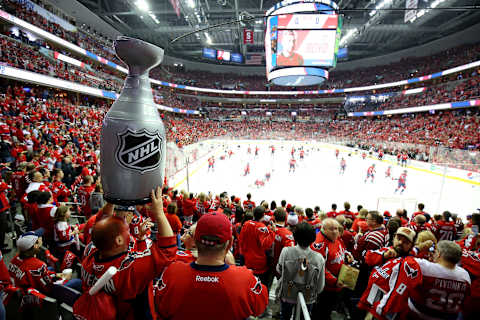 WASHINGTON, DC – JUNE 04: Fans watch warm-ups prior to Game Four of the 2018 NHL Stanley Cup Final between the Washington Capitals and the Vegas Golden Knights at Capital One Arena on June 4, 2018 in Washington, DC. (Photo by Avi Gerver/Getty Images)