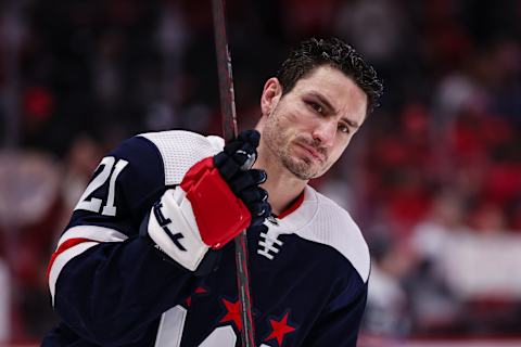 WASHINGTON, DC – FEBRUARY 12: Garnet Hathaway #21 of the Washington Capitals skates before the game against the San Jose Sharks at Capital One Arena on February 12, 2023 in Washington, DC. (Photo by Scott Taetsch/Getty Images)