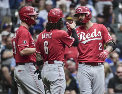 Jesse Winker, Jonathan India and Nick Castellanos, the core of Cincinnati’s superior offense. Benny Sieu-USA TODAY Sports