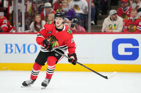 Lukas Reichel #27, Chicago Blackhawks (Photo by Patrick McDermott/Getty Images)