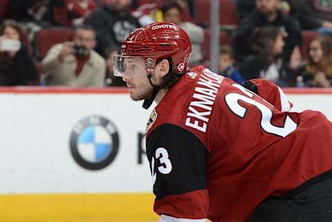 GLENDALE, AZ – DECEMBER 19: Oliver Ekman-Larsson #23 of the Arizona Coyotes gets ready during a faceoff against the Florida Panthers at Gila River Arena on December 19, 2017 in Glendale, Arizona. (Photo by Norm Hall/NHLI via Getty Images)