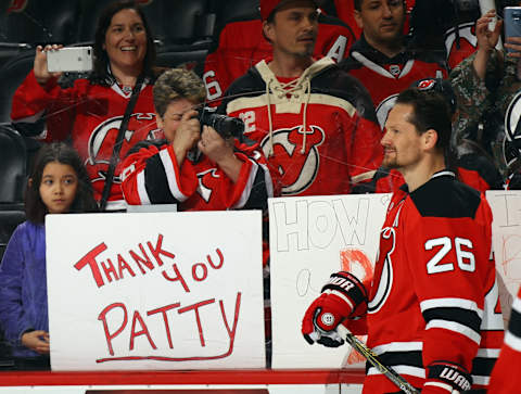 Patrik Elias takes his last lap around the ice at the Prudential Center. (Photo by Bruce Bennett/Getty Images)