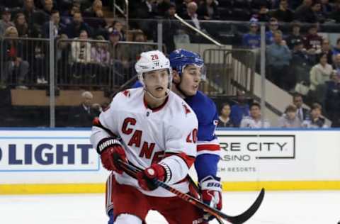 Sebastian Aho #20 of the Carolina Hurricanes. (Photo by Bruce Bennett/Getty Images)