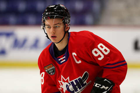 Connor Bedard #98 of the Regina Pats skates for Team Red during the 2023 Kubota CHL Top Prospects Game (Photo by Dennis Pajot/Getty Images)