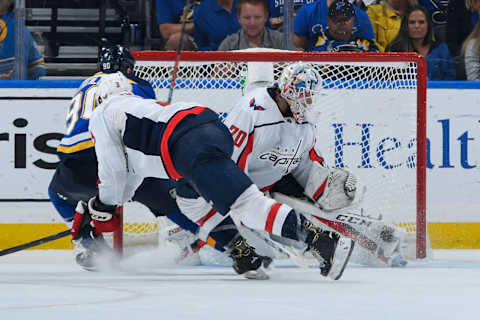 ST. LOUIS, MO – OCTOBER 2: Braden Holtby #70 of the Washington Capitals makes a save against the St. Louis Blues at Enterprise Center on October 2, 2019 in St. Louis, Missouri. (Photo by Scott Rovak/NHLI via Getty Images)