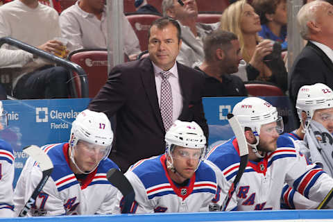 SUNRISE, FL – NOVEMBER 4: Head coach Alain Vigneault of the New York Rangers looks on during second period action against the Florida Panthers at the BB