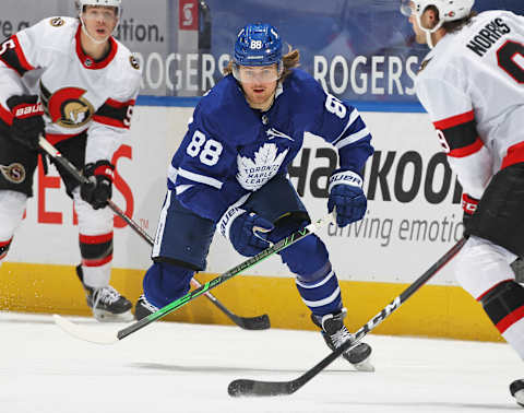 TORONTO, ON – FEBRUARY 17: William Nylander #88 of the Toronto Maple Leafs  (Photo by Claus Andersen/Getty Images)