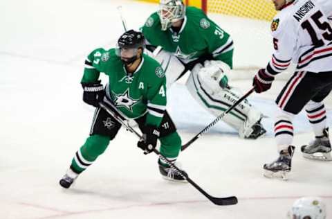 Nov 5, 2016; Dallas, TX, USA; Dallas Stars defenseman Johnny Oduya (47) skates against the Chicago Blackhawks during the game at the American Airlines Center. The Blackhawks defeat the Stars 3-2. Mandatory Credit: Jerome Miron-USA TODAY Sports