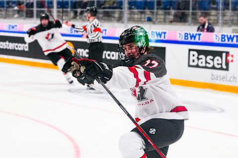 BASEL, SWITZERLAND – APRIL 30: Macklin Celebrini of Canada. (Photo by Jari Pestelacci/Eurasia Sport Images/Getty Images)