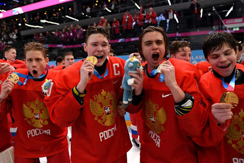 Gold medalist team of Russian Federation. (Photo by Matthias Hangst/Getty Images)