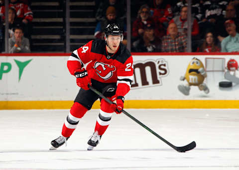 Ty Smith #24 of the New Jersey Devils. (Photo by Bruce Bennett/Getty Images)