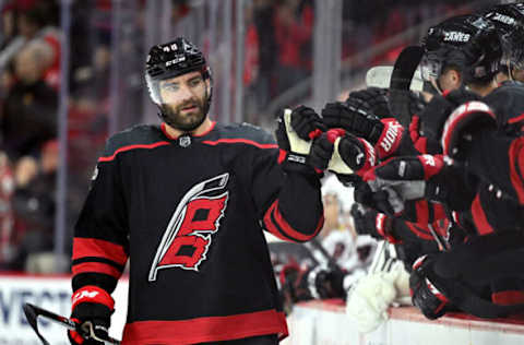 Jordan Martinook #48, Carolina Hurricanes (Photo by Grant Halverson/Getty Images)