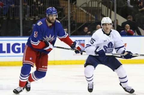 NEW YORK, NEW YORK – DECEMBER 15: Ben Harpur #5 of the New York Rangers skates against the Toronto Maple Leafs at Madison Square Garden on December 15, 2022 in New York City. (Photo by Bruce Bennett/Getty Images)