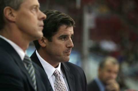 22 September 2006: Carolina head coach Peter Laviolette. The Carolina Hurricanes lost to the Nashville Predators 5-4 at the RBC Center in Raleigh, North Carolina in a 2006-07 National Hockey League preseason game. (Photo by Andy Mead/Icon SMI/Icon Sport Media via Getty Images)