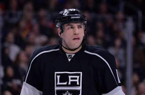 Feb 25, 2016; Los Angeles, CA, USA; Los Angeles Kings left wing Milan Lucic (17) reacts during an NHL game against the Edmonton Oilers at Staples Center. Mandatory Credit: Kirby Lee-USA TODAY Sports