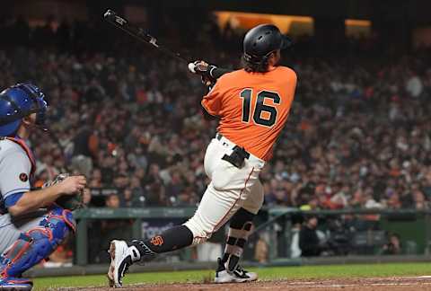 SAN FRANCISCO, CA – AUGUST 31: Aramis Garcia #16 of the San Francisco Giants in his major league debut hits a solo home run against the New York Mets in the bottom of the eighth inning at AT&T Park on August 31, 2018 in San Francisco, California. The home run was his first major league hit. (Photo by Thearon W. Henderson/Getty Images)