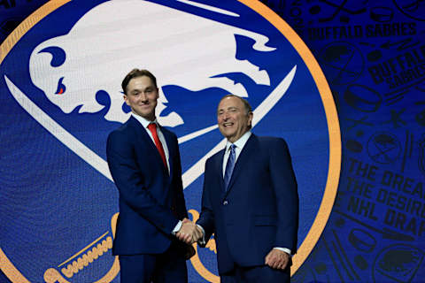 MONTREAL, QUEBEC – JULY 07: Noah Ostlund is drafted by the Buffalo Sabres during Round One of the 2022 Upper Deck NHL Draft at Bell Centre on July 07, 2022 in Montreal, Quebec, Canada. (Photo by Bruce Bennett/Getty Images)