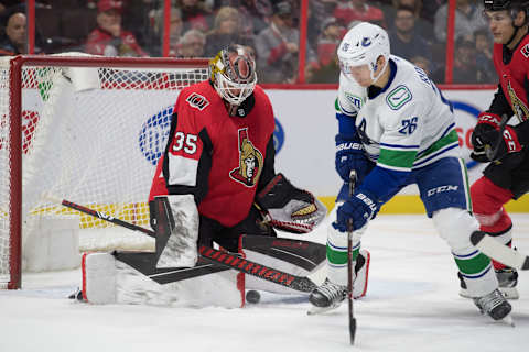 Ottawa Senators goalie Marcus Hogberg (35) Mandatory Credit: Marc DesRosiers-USA TODAY Sports