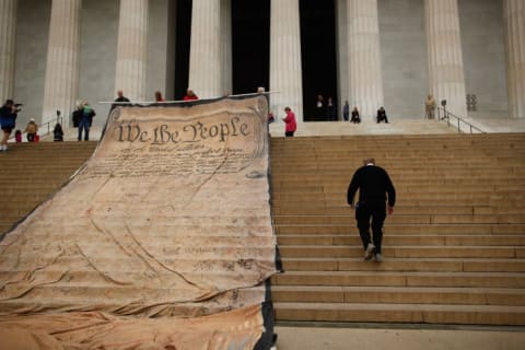 Constitution being rolled out on the steps