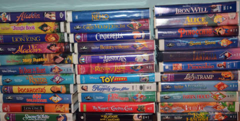 Stacks of Disney VHS tapes