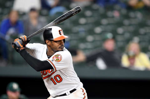 BALTIMORE, MD – SEPTEMBER 11: Adam Jones #10 of the Baltimore Orioles bats against the Oakland Athletics at Oriole Park at Camden Yards on September 11, 2018 in Baltimore, Maryland. (Photo by G Fiume/Getty Images)