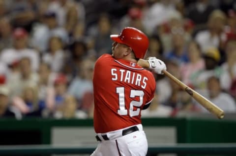 WASHINGTON, DC – JULY 09: Matt Stairs #12 of the Washington Nationals at the plate against the Colorado Rockies at Nationals Park on July 9, 2011 in Washington, DC. (Photo by Rob Carr/Getty Images)