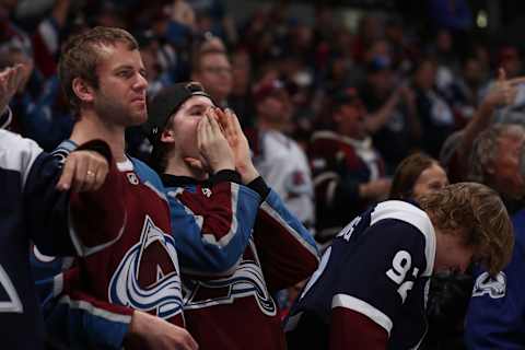 DENVER, CO – MARCH 18: Fans of the Colorado Avalanche cheer against the Detroit Red Wings at the Pepsi Center on March 18, 2018 in Denver, Colorado. (Photo by Michael Martin/NHLI via Getty Images)