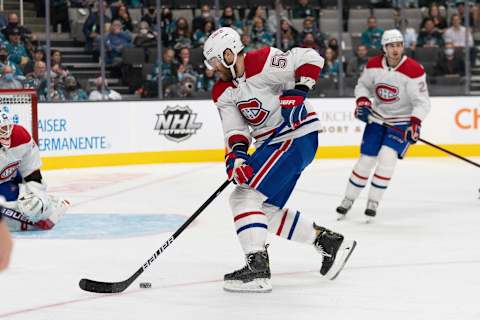 Oct 28, 2021; San Jose, California, USA; Montreal Canadiens David Savard. Mandatory Credit: Stan Szeto-USA TODAY Sports