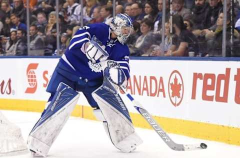 NHL Power Rankings: Toronto Maple Leafs goalie Frederik Andersen (31) flips the puck around the boards in the third period against Anaheim Ducks at Air Canada Centre. Mandatory Credit: Dan Hamilton-USA TODAY Sports