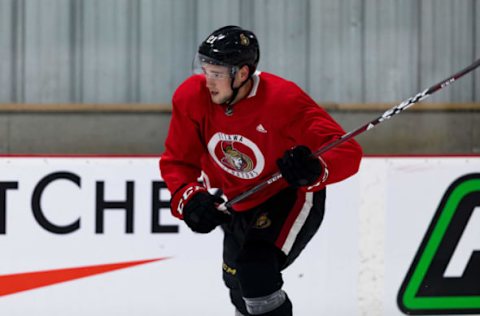 OTTAWA, ON – JUNE 25: Ottawa Senators Prospect Center Logan Brown (21) during the Ottawa Senators Development Camp on June 25, 2019, at Bell Sensplex in Ottawa, ON, Canada. (Photo by Richard A. Whittaker/Icon Sportswire via Getty Images)