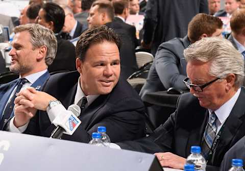 DALLAS, TX – JUNE 22: General Manager Jeff Gorton of the New York Rangers looks on from the draft table during the first round of the 2018 NHL Draft at American Airlines Center on June 22, 2018 in Dallas, Texas. (Photo by Brian Babineau/NHLI via Getty Images)