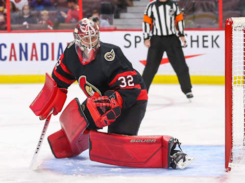 OTTAWA, ONTARIO – OCTOBER 17: Filip Gustavsson #32 of the Ottawa Senators skates against the Dallas Stars at Canadian Tire Centre on October 17, 2021 in Ottawa, Ontario. (Photo by Chris Tanouye/Getty Images)