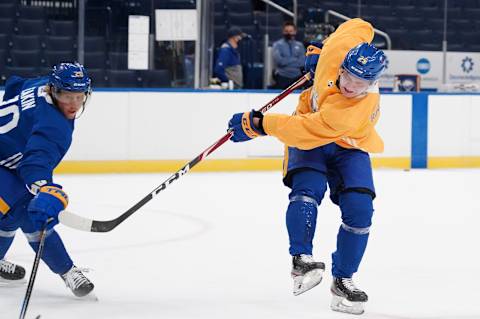 Arttu Ruotsalainen #25 of the Buffalo Sabres. (Photo by Kevin Hoffman/Getty Images)