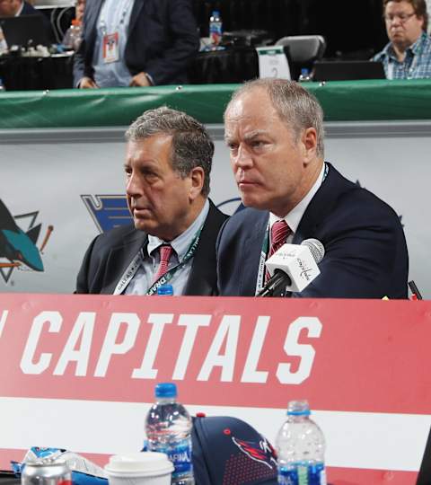 DALLAS, TX – JUNE 23: Wasington Capitals (l-r) President Dick Patrick and General Manager Brian MacLellan attend the NHL Draft (Photo by Bruce Bennett/Getty Images)