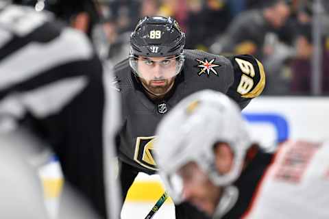 LAS VEGAS, NEVADA – DECEMBER 31: Alex Tuch #89 of the Vegas Golden Knights skates during the first period against the Anaheim Ducks at T-Mobile Arena on December 31, 2019 in Las Vegas, Nevada. (Photo by Jeff Bottari/NHLI via Getty Images)