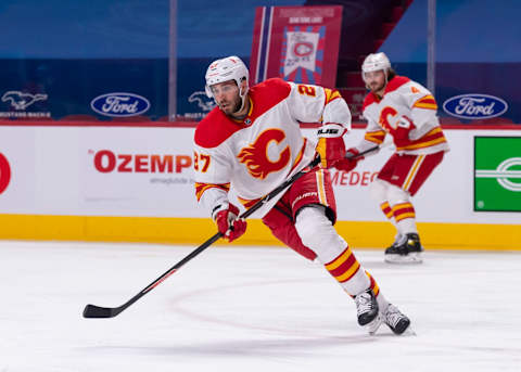 MONTREAL, QC – JANUARY 28: Josh Leivo #27 of the Calgary Flames  . (Photo by Minas Panagiotakis/Getty Images)