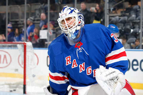 NEW YORK, NY – DECEMBER 22: Henrik Lundqvist #30 of the New York Rangers skates during warmups prior to the game against the Anaheim Ducks at Madison Square Garden on December 22, 2019 in New York City. (Photo by Jared Silber/NHLI via Getty Images)