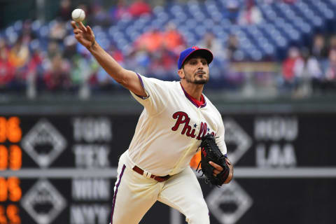 Currently, Eflin is filling the three-slot role behind Nola and Arrieta. Photo by Corey Perrine/Getty Images.