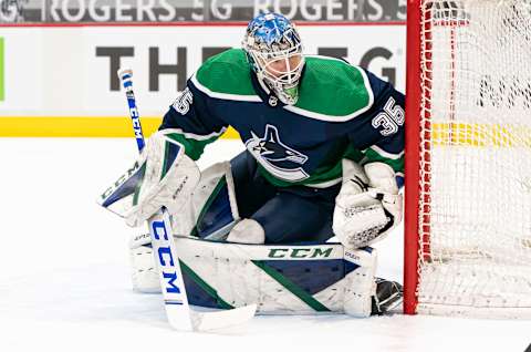 Thatcher Demko of the Vancouver Canucks. (Photo by Rich Lam/Getty Images)