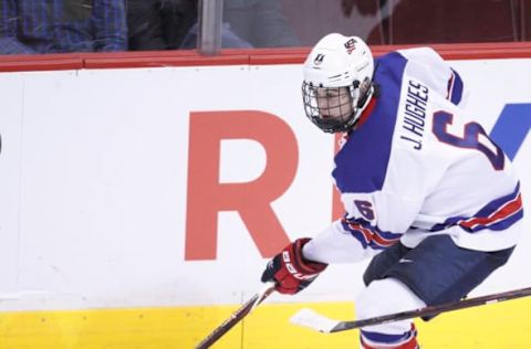 VANCOUVER, BC – JANUARY 4: Jack Hughes #6 of the United States skates against Russia during a semi-final game at the IIHF World Junior Championships at Rogers Arena on January 4, 2019, in Vancouver, British Columbia, Canada. (Photo by Kevin Light/Getty Images)