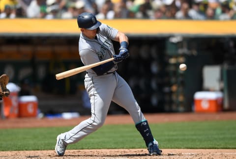 OAKLAND, CA – AUGUST 15: Ryon Healy #27 of the Seattle Mariners bats against the Oakland Athletics in the top of the seventh inning at Oakland Alameda Coliseum on August 15, 2018 in Oakland, California. (Photo by Thearon W. Henderson/Getty Images)