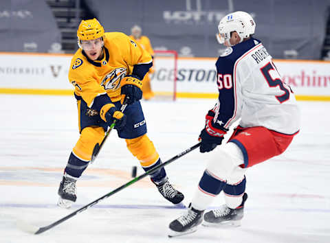 Nashville Predators defenseman Matt Benning (5) Mandatory Credit: Christopher Hanewinckel-USA TODAY Sports