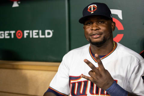 MINNEAPOLIS, MN- AUGUST 16: Miguel Sano #22 of the Minnesota Twins looks on against the Detroit Tigers on August 16, 2018 at Target Field in Minneapolis, Minnesota. The Twins defeated the Tigers 15-8. (Photo by Brace Hemmelgarn/Minnesota Twins/Getty Images)