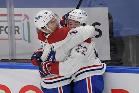 May 27, 2021; Toronto, Ontario, CAN; Montreal Canadiens Nick Suzuki, Cole Caufield. Mandatory Credit: Dan Hamilton-USA TODAY Sports