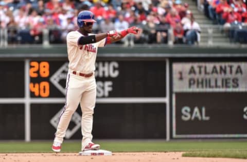 Herrera Demonstrates from 2nd Base the Reason to Think Before Each Pitch. Photo by John Geliebter – USA TODAY Sports.