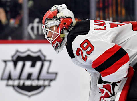 New Jersey Devils goaltender Mackenzie Blackwood (29): (Eric Hartline-USA TODAY Sports)